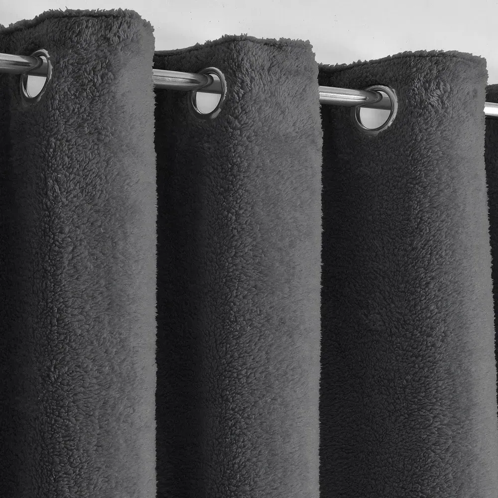 Teddy Eyelet Curtains - Grey, Fleece