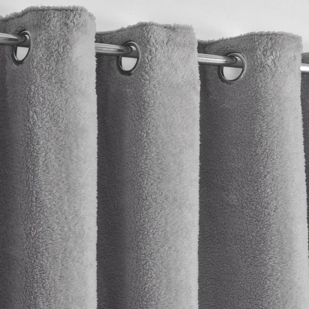 Teddy Eyelet Curtains - Grey, Fleece