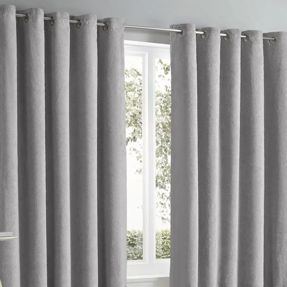 Teddy Eyelet Curtains - Grey, Fleece
