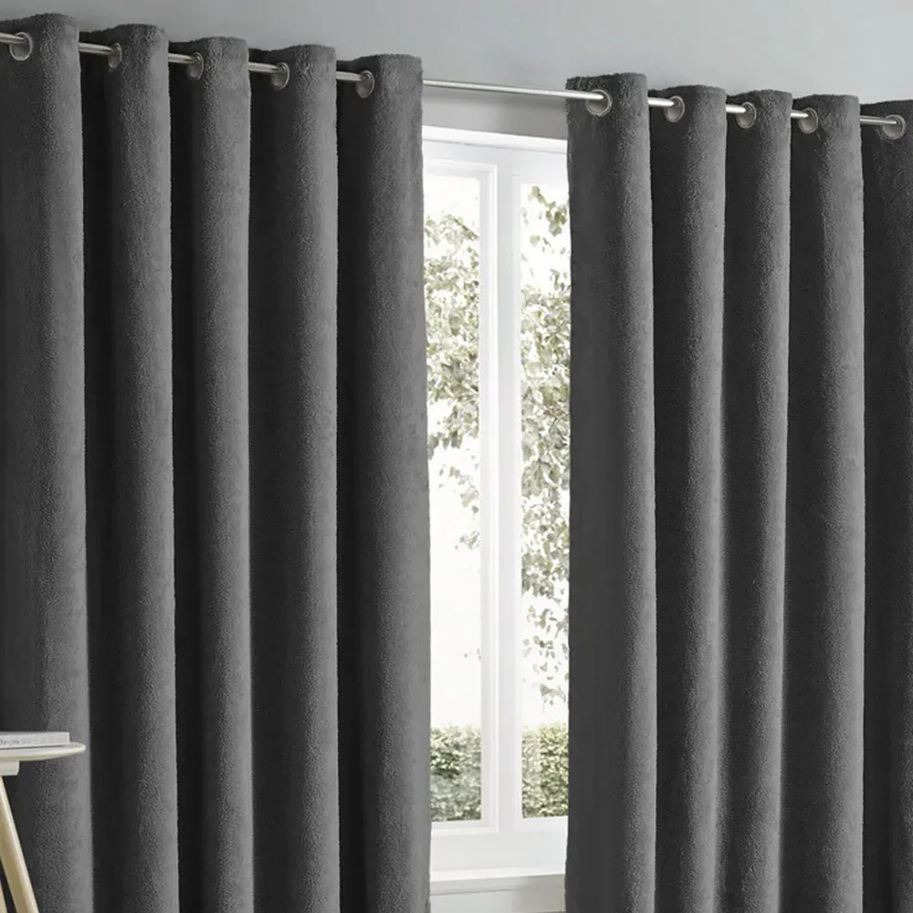 Teddy Eyelet Curtains - Grey, Fleece