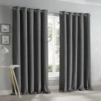 Teddy Eyelet Curtains - Grey, Fleece