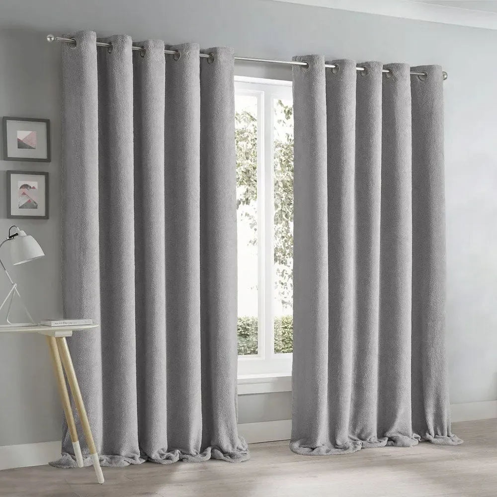 Teddy Eyelet Curtains - Grey, Fleece