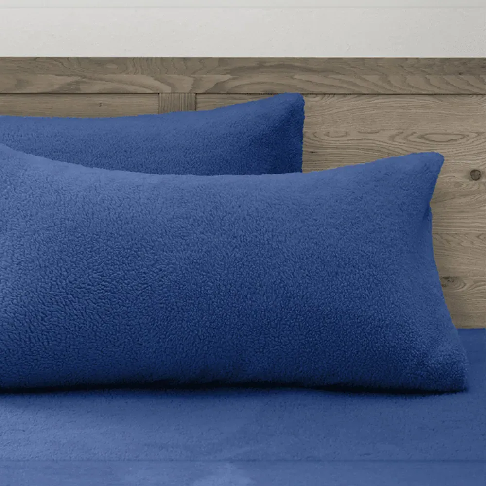 Teddy Fleece Pillowcase 2 Pack - Blue