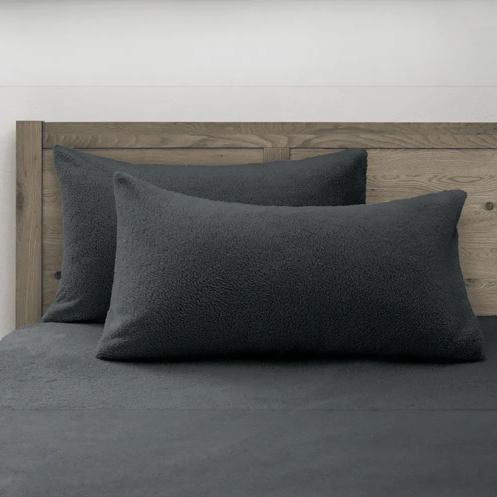 Teddy Fleece Pillowcase 2 Pack - Grey