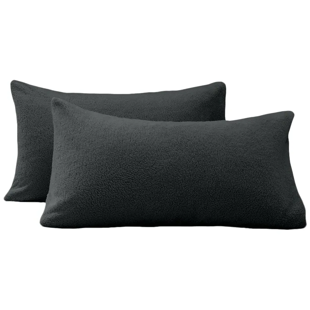 Teddy Fleece Pillowcase 2 Pack - Grey