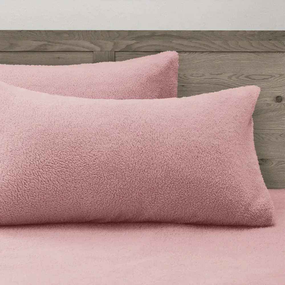 Teddy Fleece Pillowcase 2 Pack - Pink