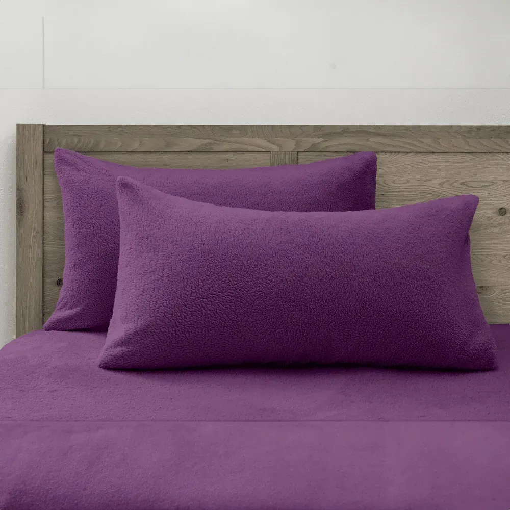 Teddy Fleece Pillowcase 2 Pack - Purple