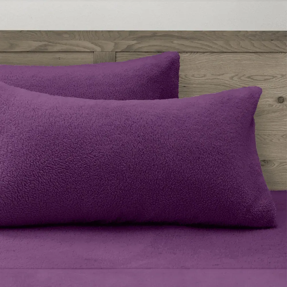 Teddy Fleece Pillowcase 2 Pack - Purple