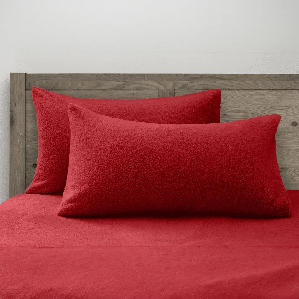 Teddy Fleece Pillowcase 2 Pack - Red