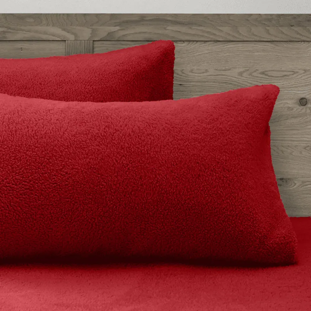 Teddy Fleece Pillowcase 2 Pack - Red