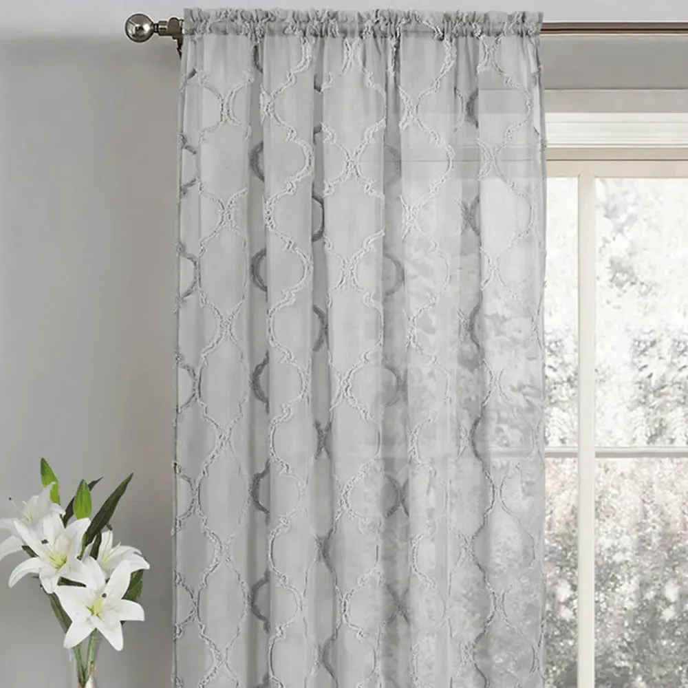 Tufted Mariella Sheer Voile Panel Curtain - Grey, Polyester