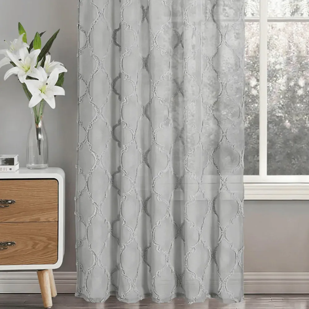 Tufted Mariella Sheer Voile Panel Curtain - Grey, Polyester