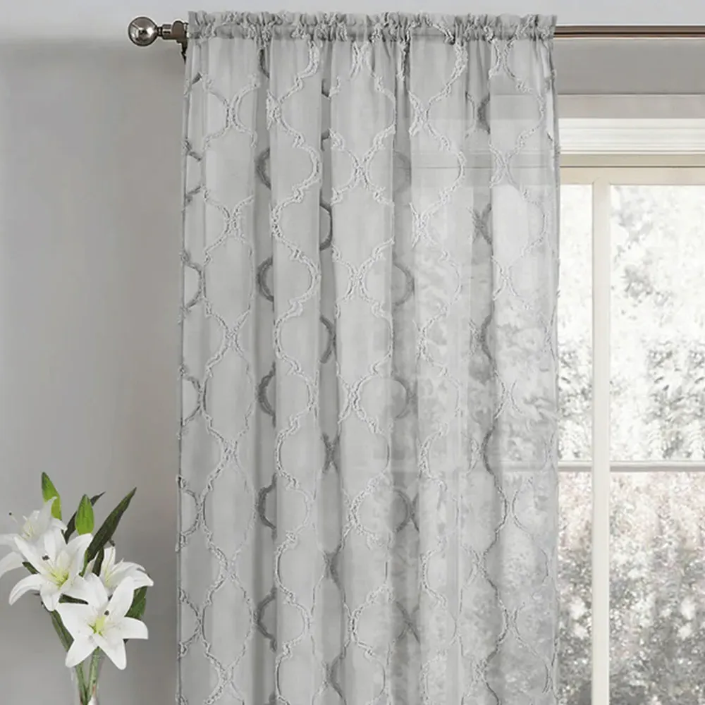 Tufted Mariella Sheer Voile Panel Curtain - Grey, Polyester