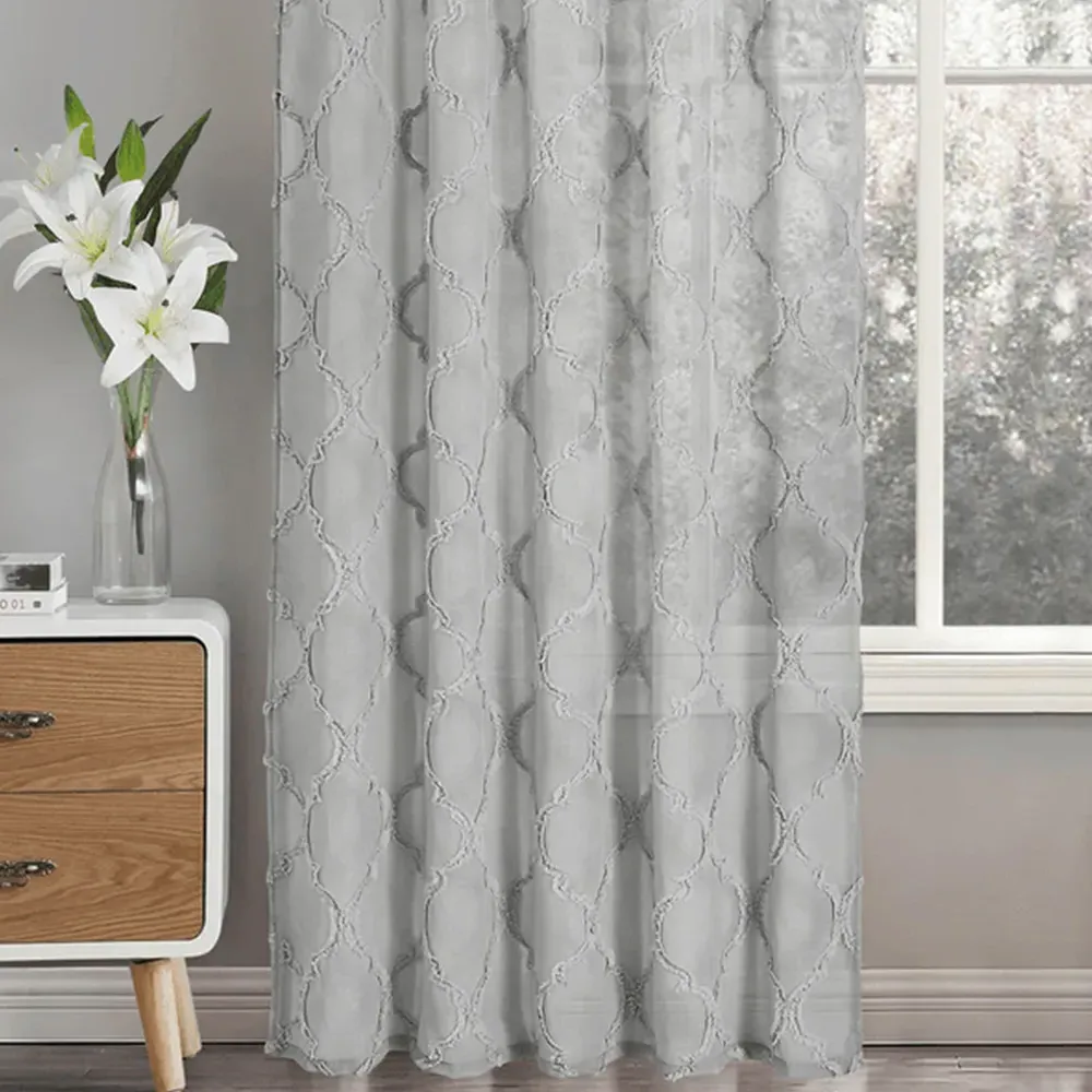 Tufted Mariella Sheer Voile Panel Curtain - Grey, Polyester
