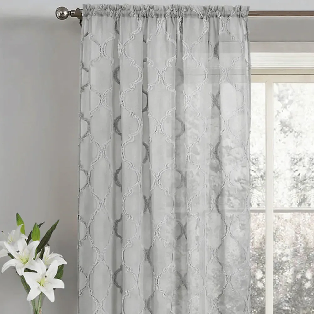 Tufted Mariella Sheer Voile Panel Curtain - Grey, Polyester