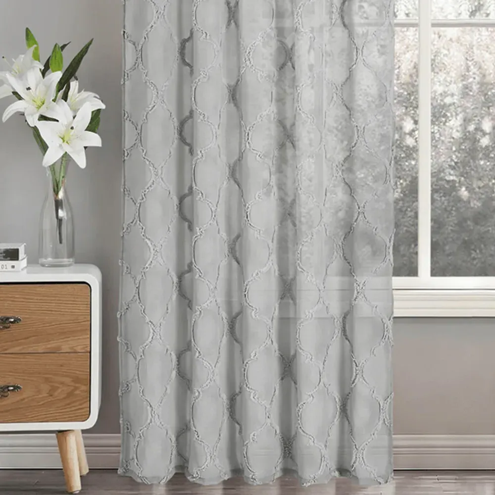 Tufted Mariella Sheer Voile Panel Curtain - Grey, Polyester