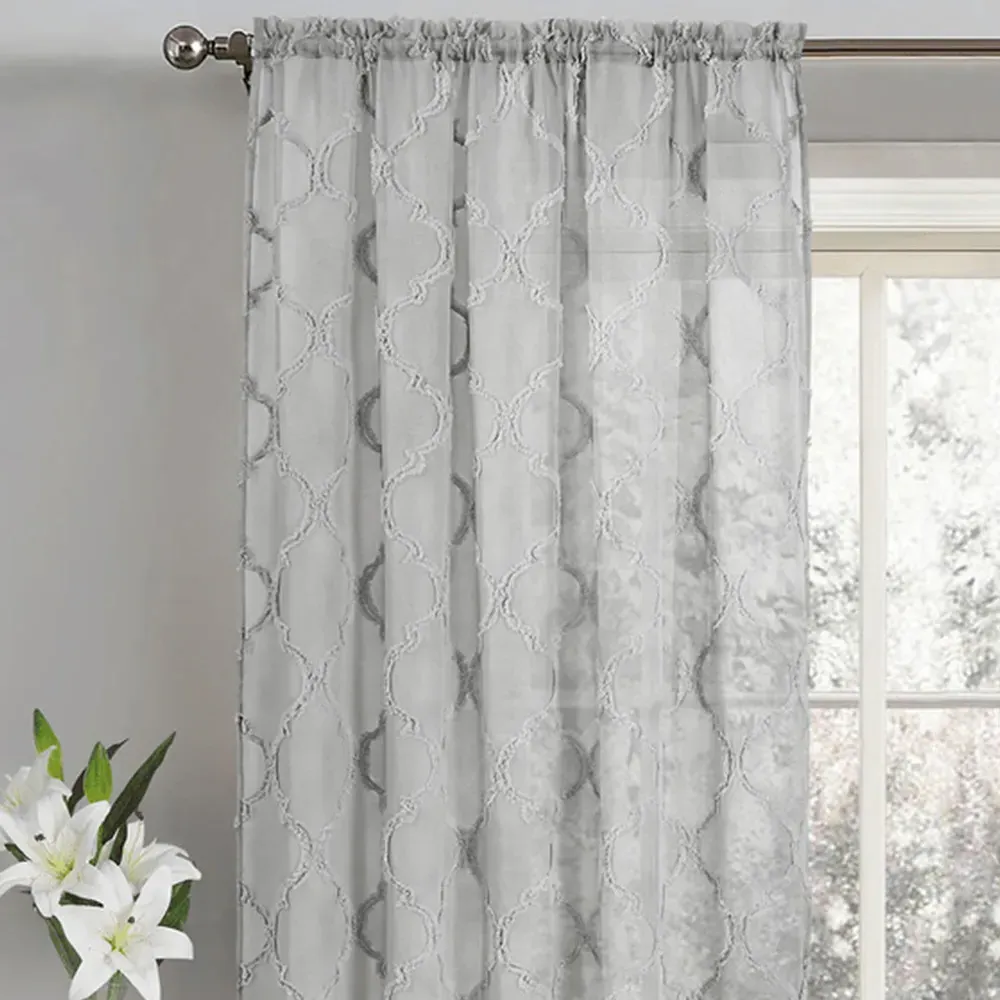 Tufted Mariella Sheer Voile Panel Curtain - Grey, Polyester