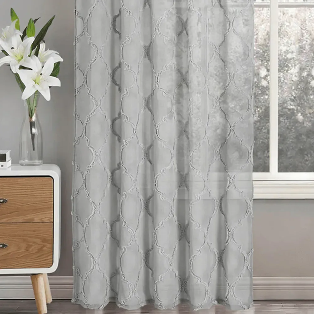 Tufted Mariella Sheer Voile Panel Curtain - Grey, Polyester