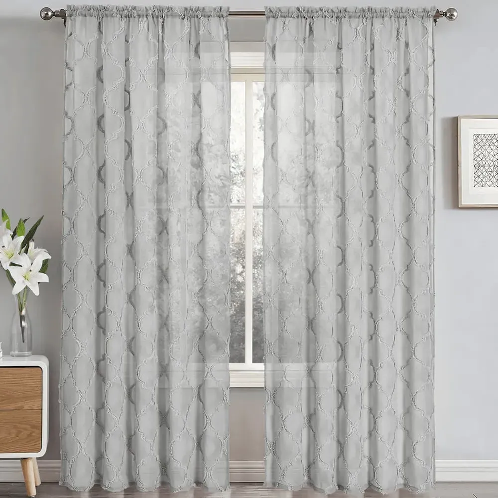Tufted Mariella Sheer Voile Panel Curtain - Grey, Polyester