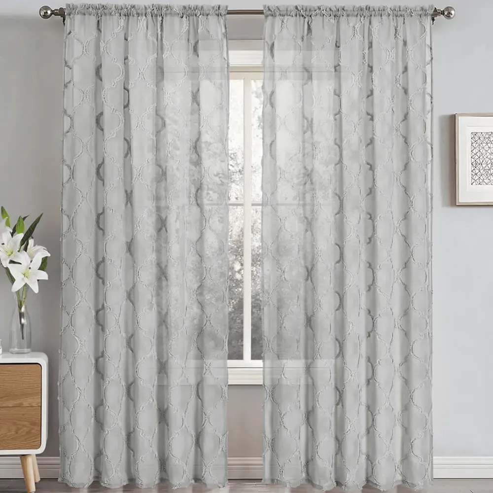 Tufted Mariella Sheer Voile Panel Curtain - Grey, Polyester image