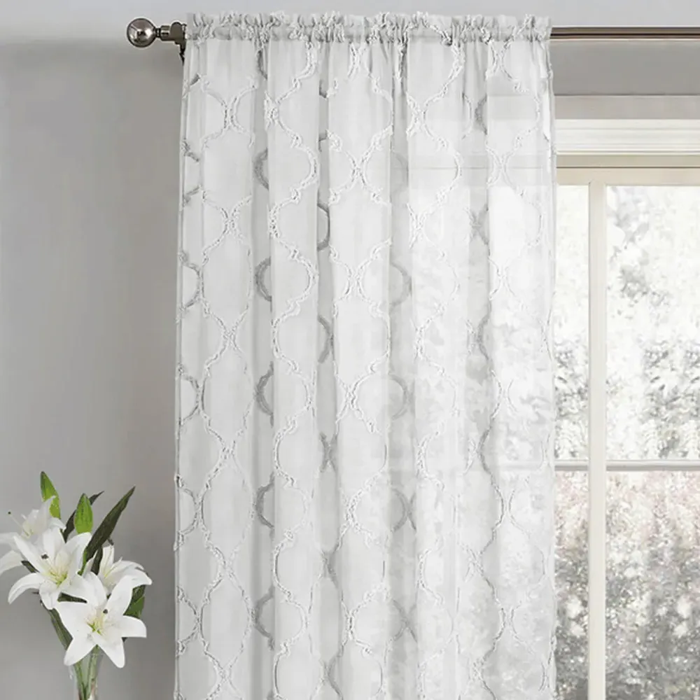 Tufted Mariella Sheer Voile Panel Curtain - White, Polyester