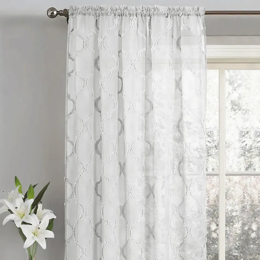Tufted Mariella Sheer Voile Panel Curtain - White, Polyester