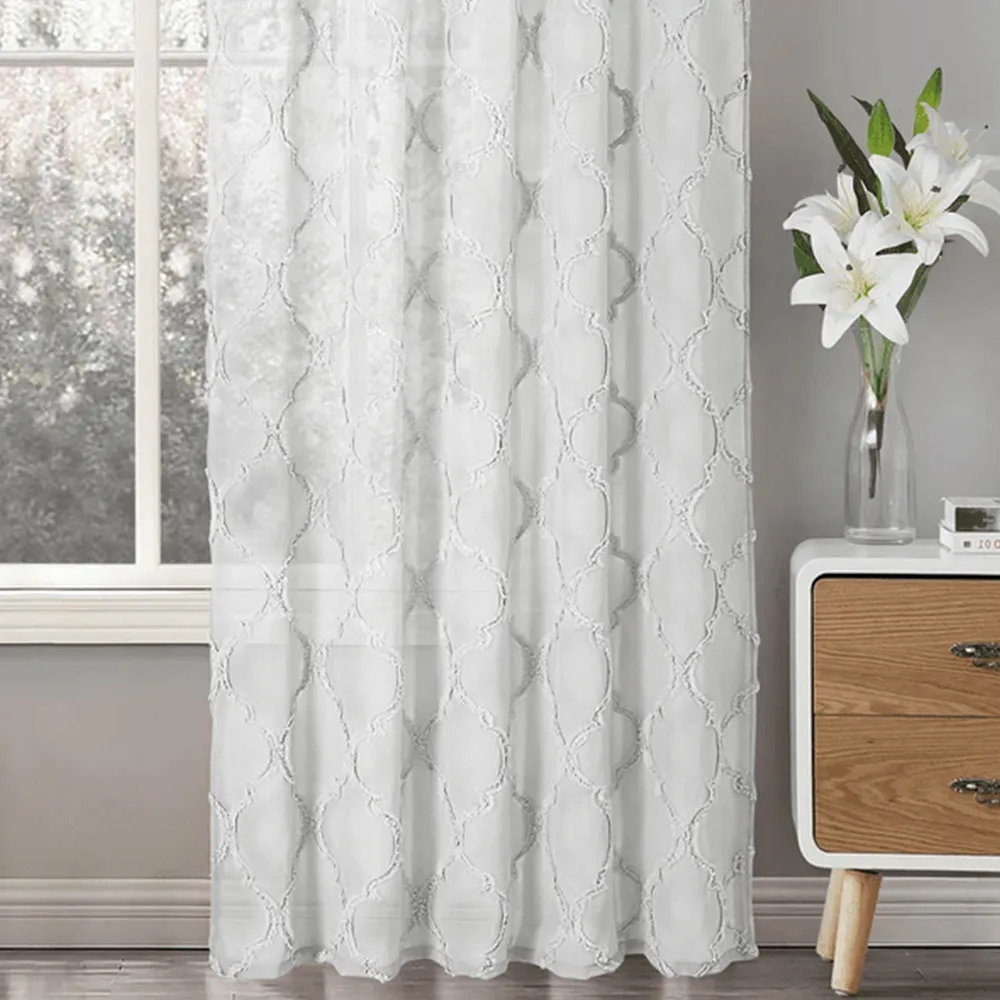 Tufted Mariella Sheer Voile Panel Curtain - White, Polyester