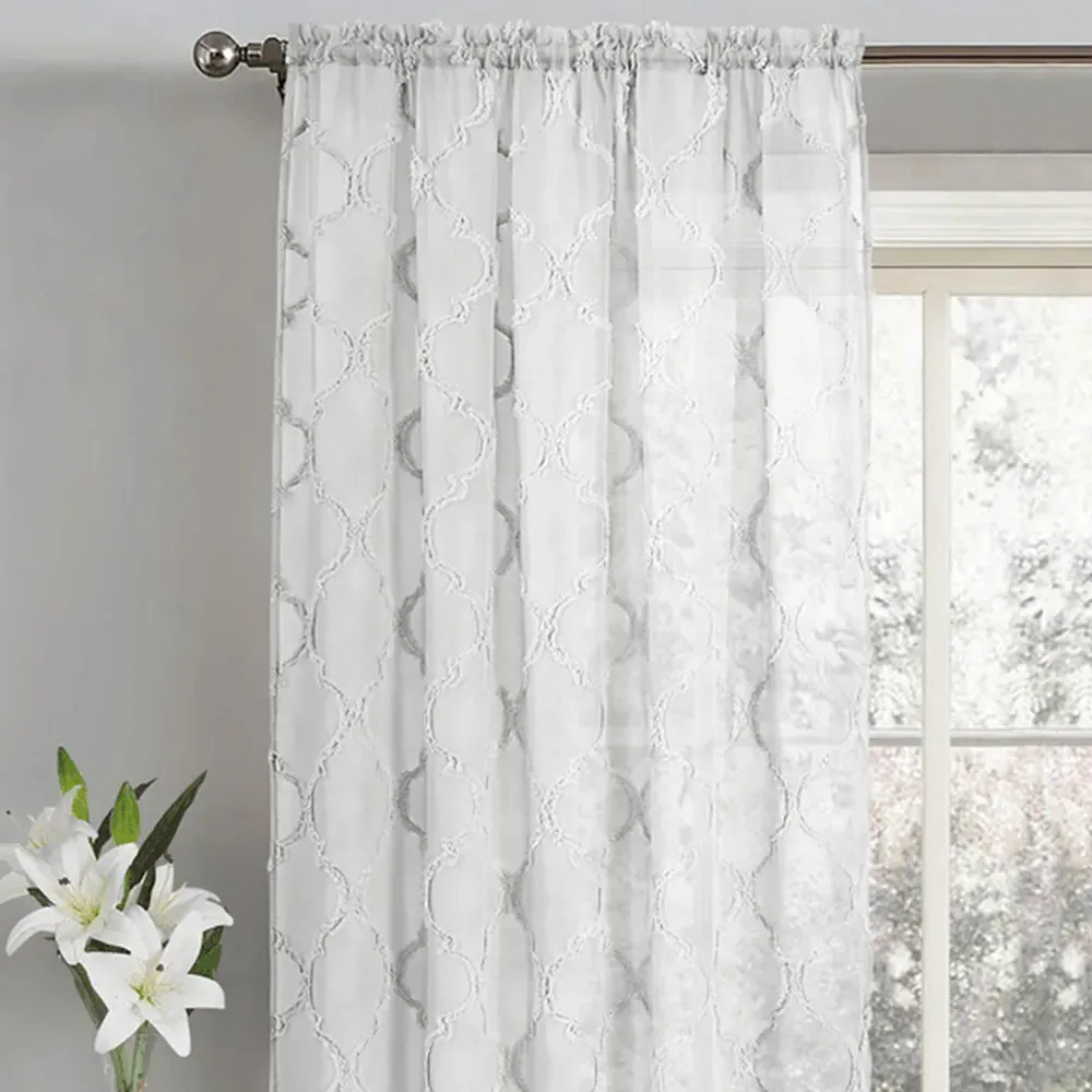 Tufted Mariella Sheer Voile Panel Curtain - White, Polyester