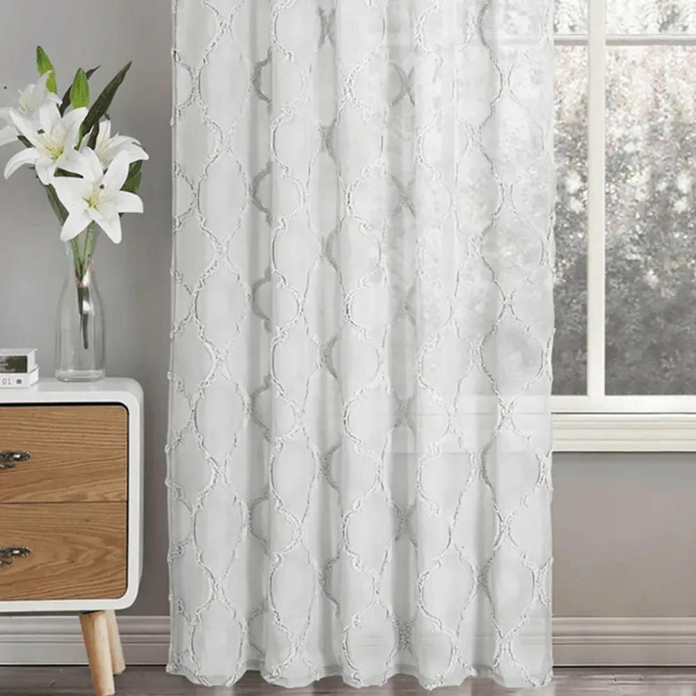 Tufted Mariella Sheer Voile Panel Curtain - White, Polyester