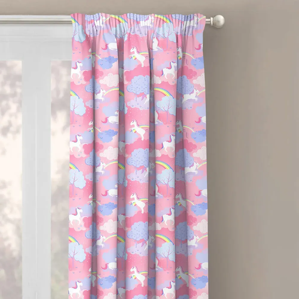Unicorn Rainbow Curtain Pair - Pink, Polycotton