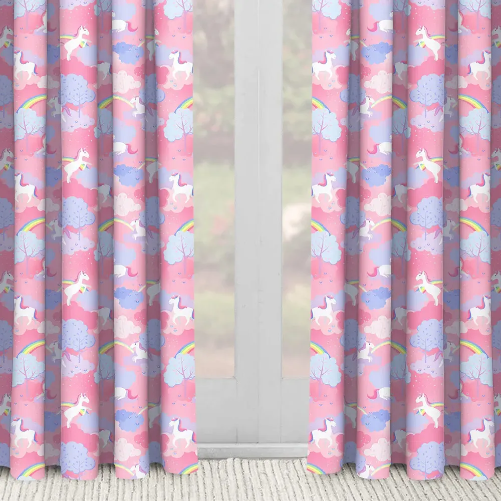 Unicorn Rainbow Curtain Pair - Pink, Polycotton