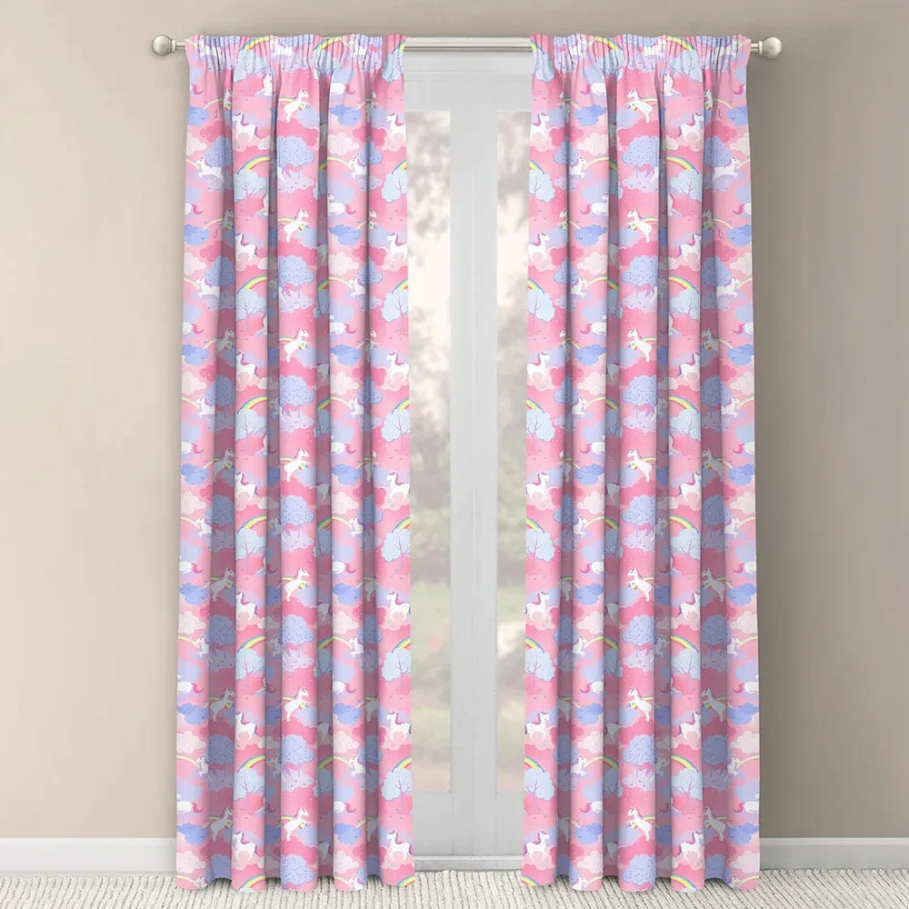 Unicorn Rainbow Curtain Pair - Pink, Polycotton image
