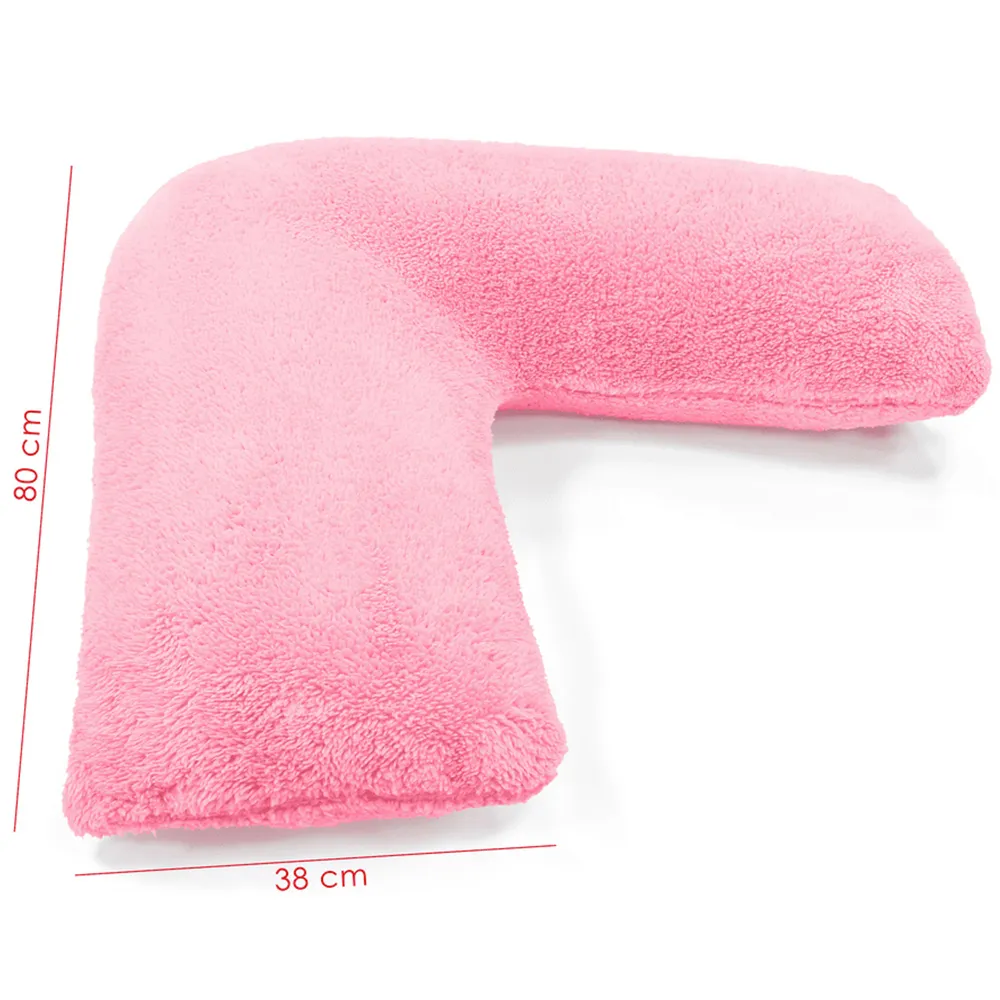V Shape Pillow with Button Closure - Blush Pink, Teddy Fleece