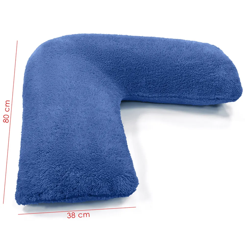V Shape Pillow with Button Closure - French Blue, Teddy Fleece