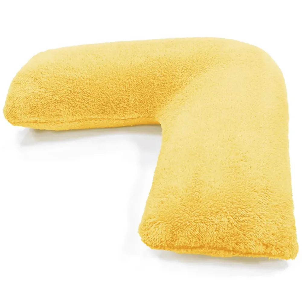 V Shape Pillow with Button Closure - Ochre, Teddy Fleece