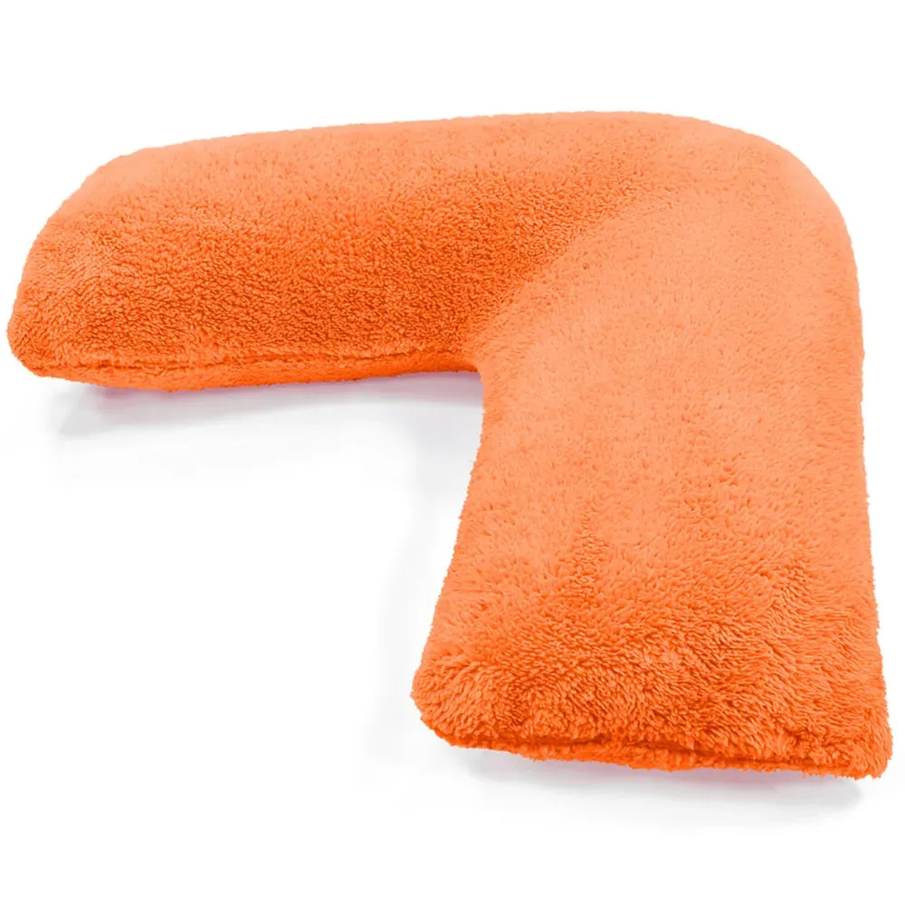 V Shape Pillow with Button Closure - Orange, Teddy Fleece