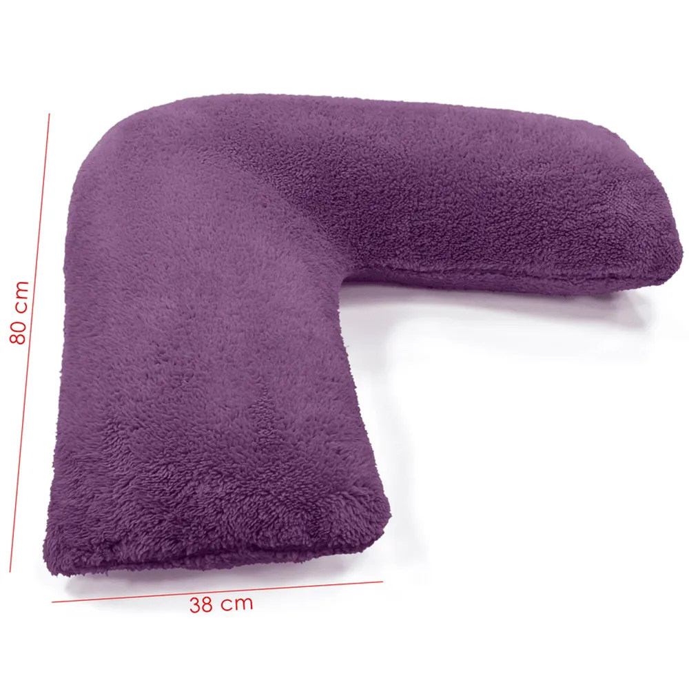 V Shape Pillow with Button Closure - Purple, Teddy Fleece