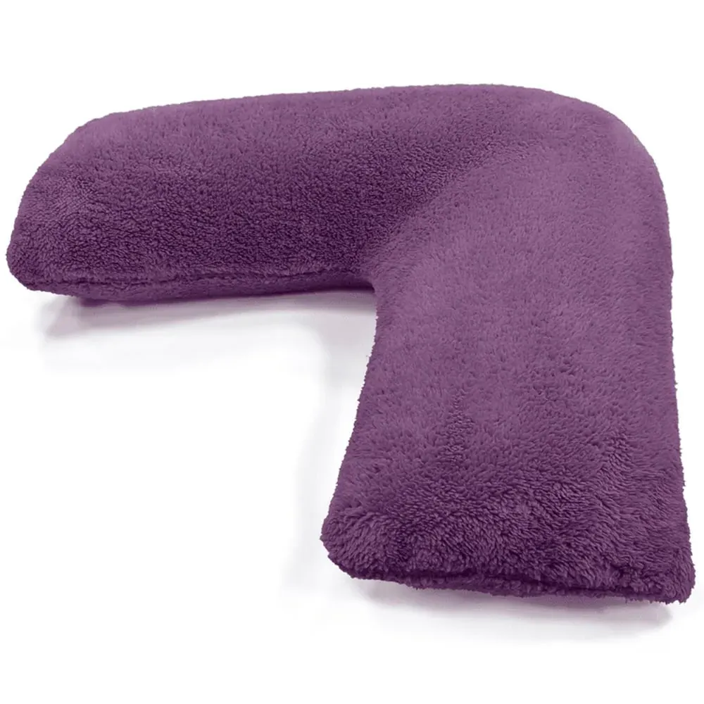 V Shape Pillow with Button Closure - Purple, Teddy Fleece