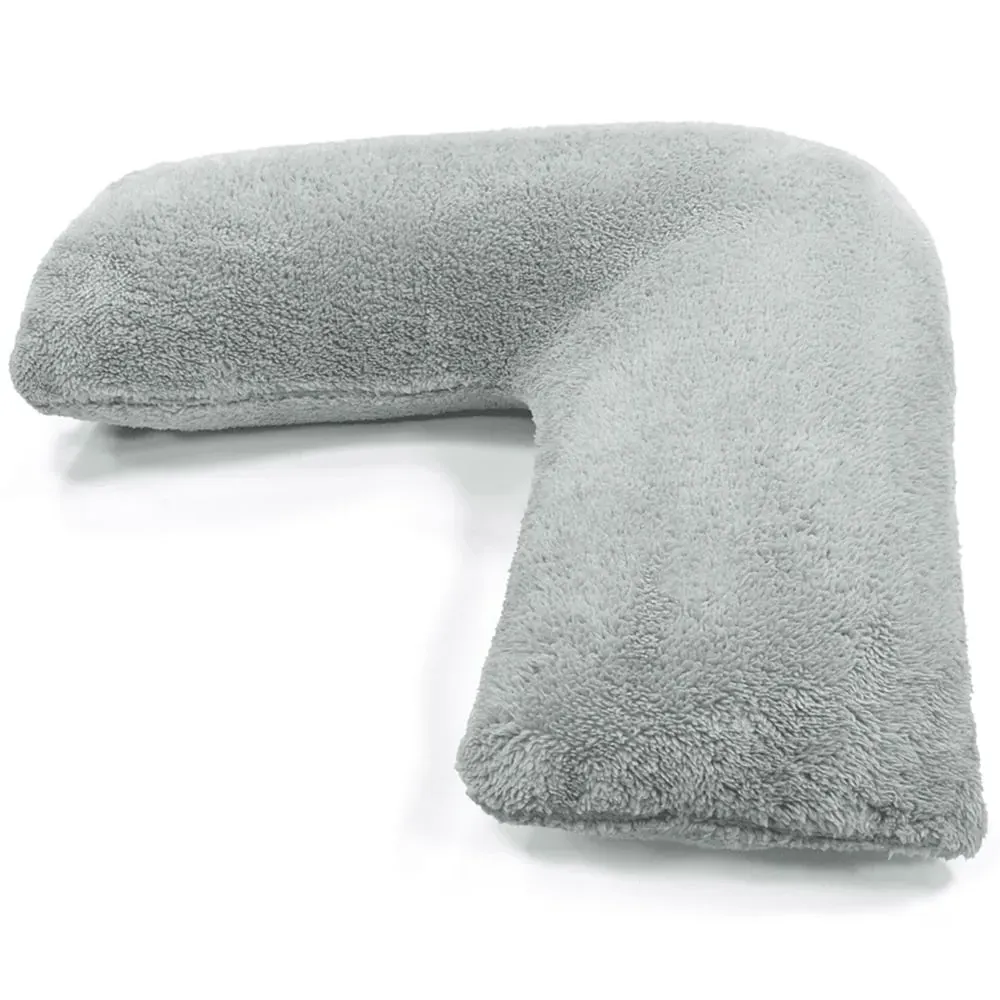 V Shape Pillow with Button Closure - Silver, Teddy Fleece