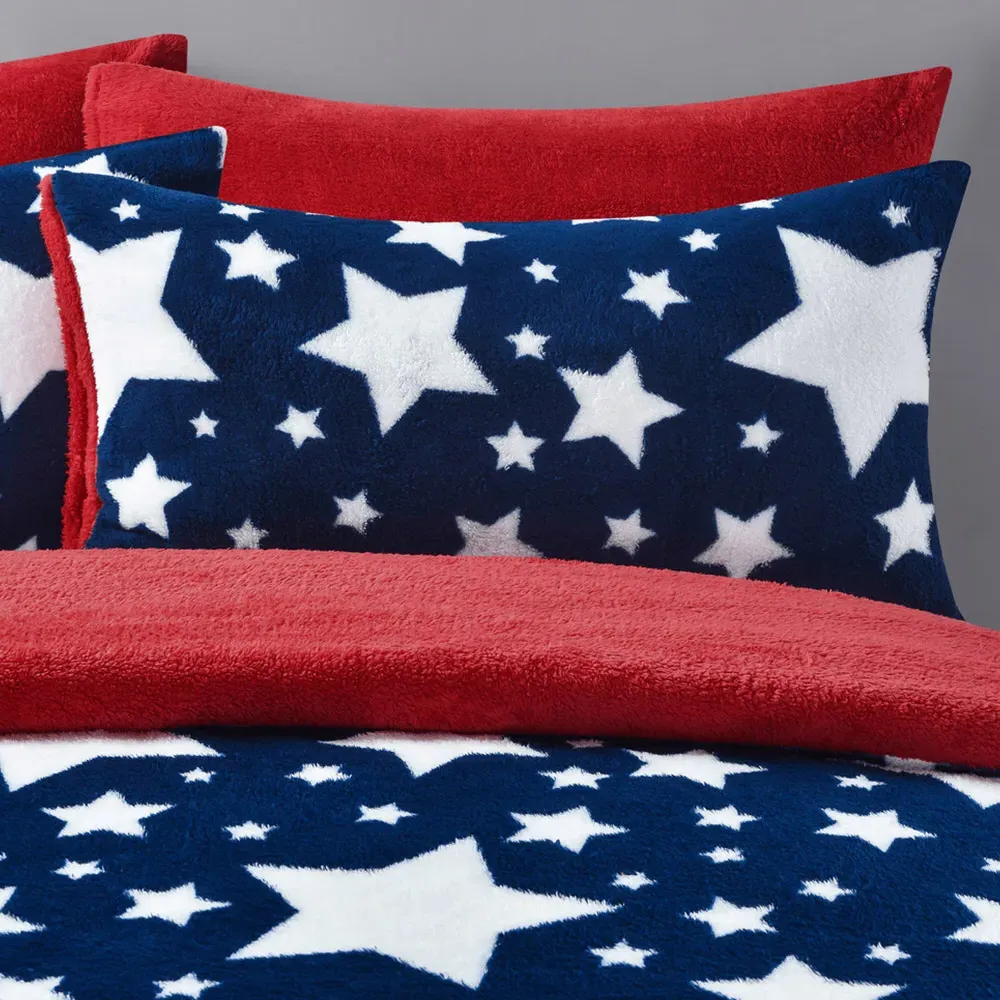 Velosso King Size Duvet Set - Navy, Teddy Fleece