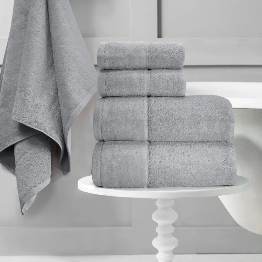 Velour Plush Bath Towel Set of 2 - Grey, Cotton