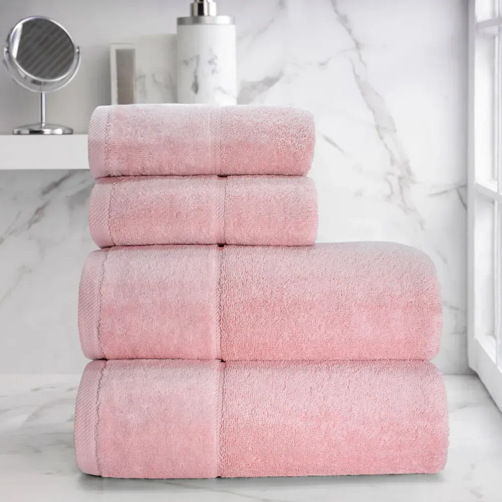 Velour Plush Bath Towel Set of 2 - Pink, Cotton