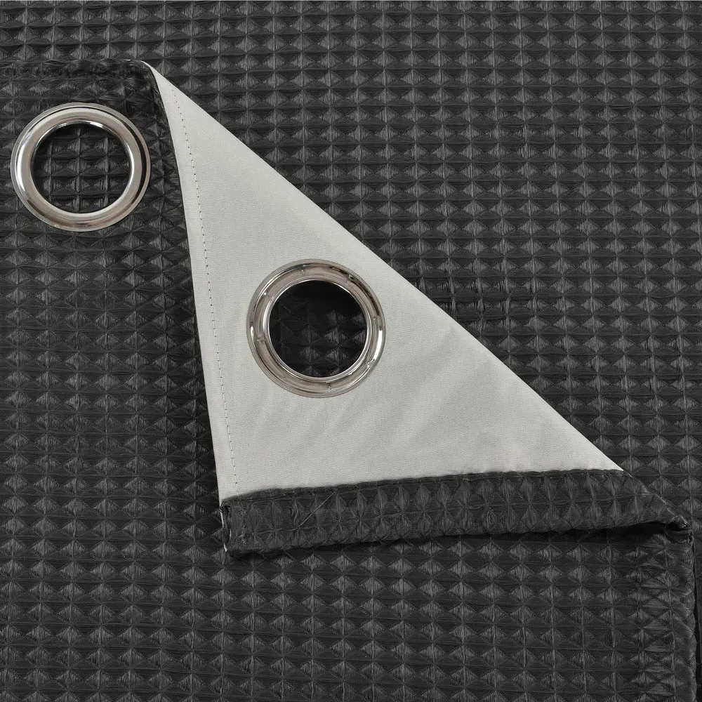 Waffle Blackout Curtains - Charcoal