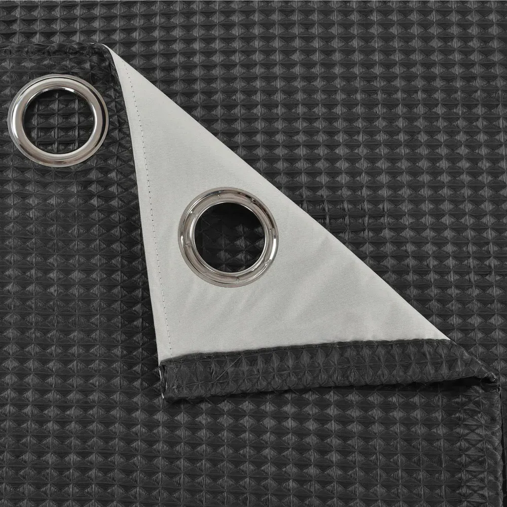 Waffle Blackout Curtains - Charcoal