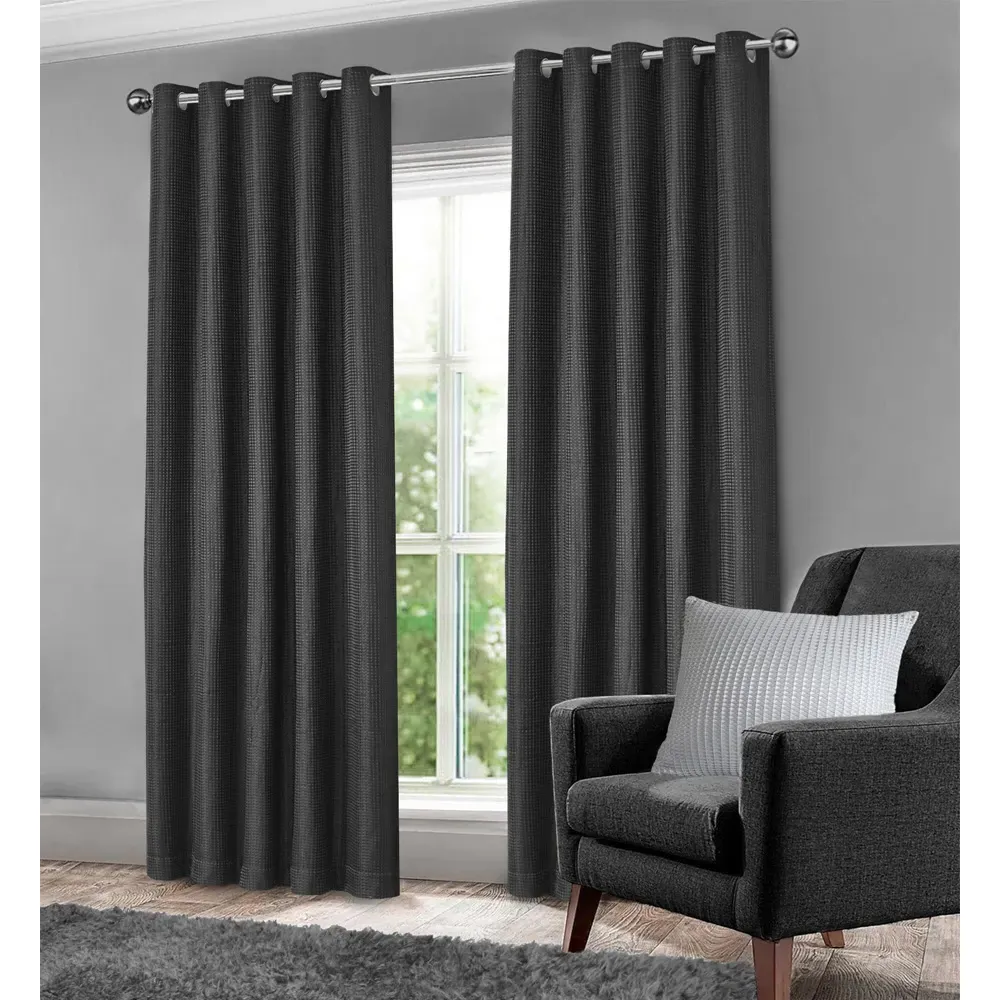 Waffle Blackout Curtains - Charcoal