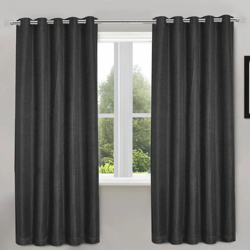Waffle Blackout Curtains - Charcoal