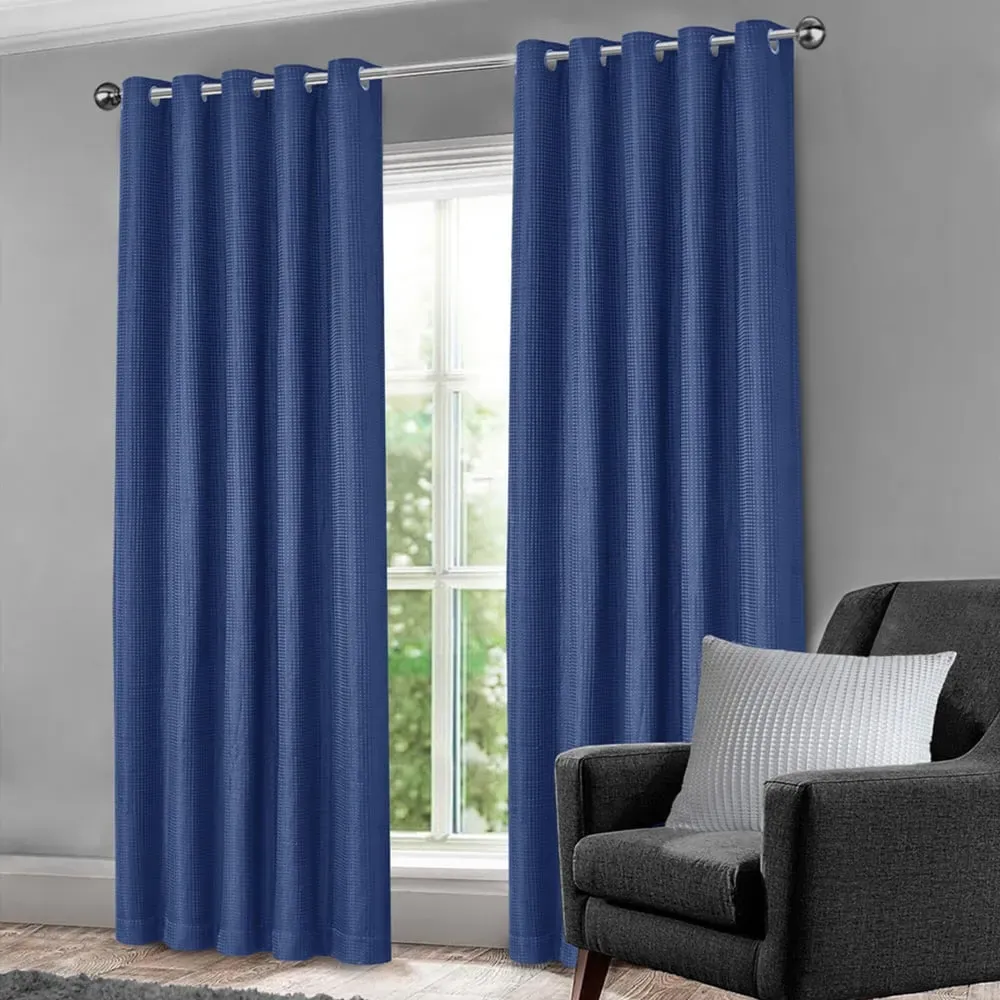 Waffle Blackout Curtains - Navy Blue