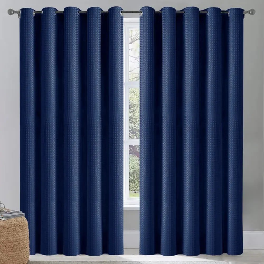 Waffle Blackout Curtains - Navy Blue