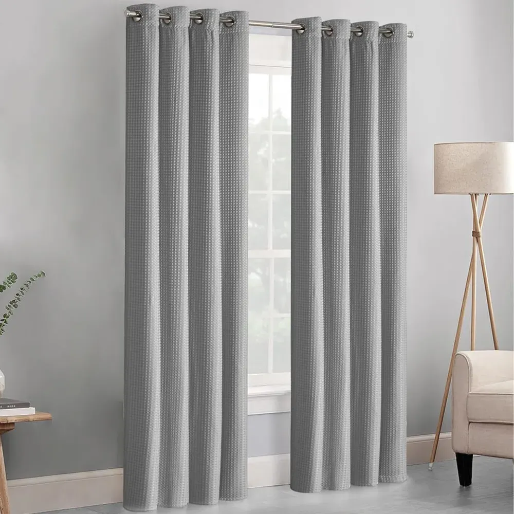 Waffle Blackout Curtains - Silver