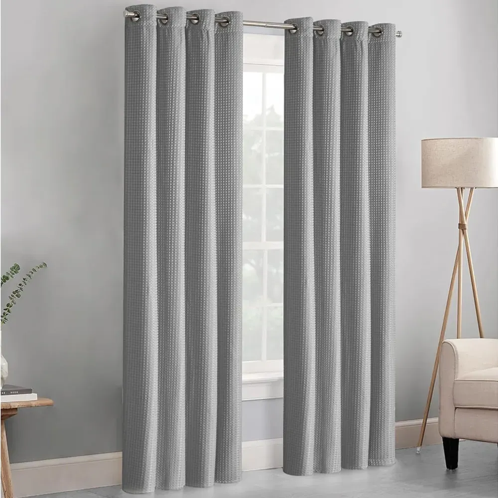 Waffle Blackout Curtains - Silver